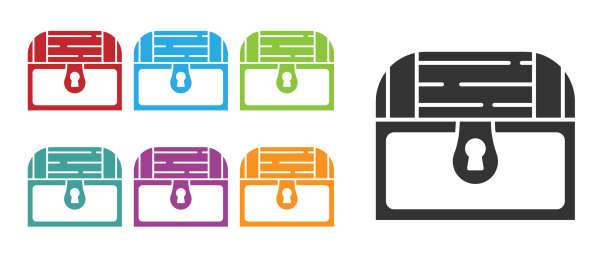 黑色古董宝箱图标孤立上图片下载