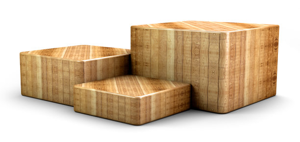 方形木制领奖台，供赢家和产品展示。3 d演示。图片下载