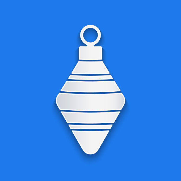 剪纸圣诞球图标孤立在蓝色背景。圣诞快乐，恭贺新禧。纸艺术风格。向量图片下载