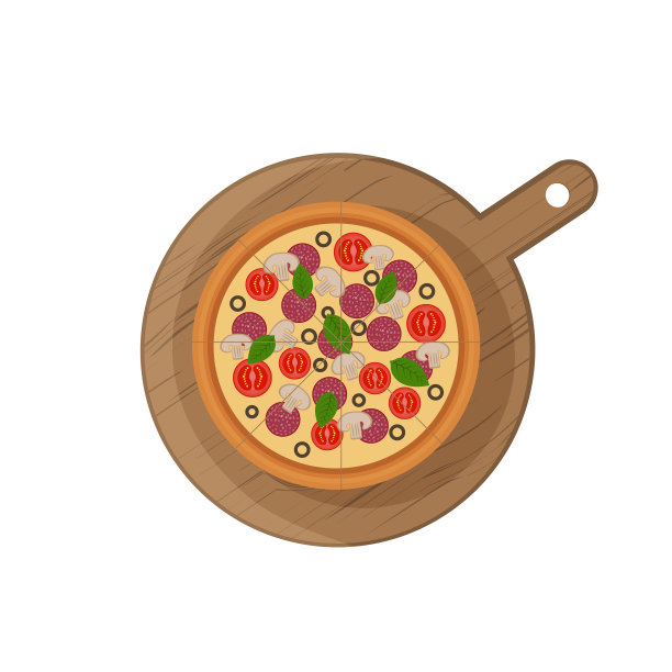 木板上的圆形披萨。地中海菜肴。矢量插图在平面风格孤立的白色背景。图片下载