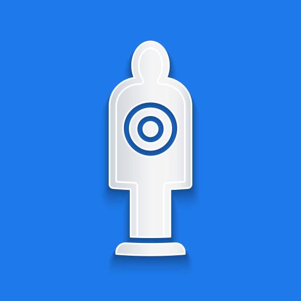 剪纸人类目标运动射击图标孤立在蓝色背景。在靶场或射击时用数字清洁目标。纸艺术风格。向量图片下载
