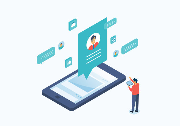 平面矢量设计与人们使用社交媒体进行商业联系的在线交流概念图片下载