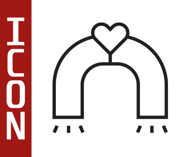 黑线爱磁铁图标孤立在白色背景。向量图片下载