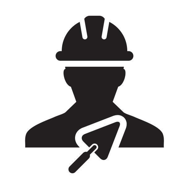 梅森的图标与泥铲向量男性建筑承包商工人的个人侧面头像头像与安全帽的头盔在一个字形象形文字图片下载