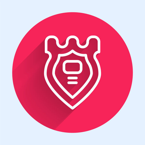 白线警徽图标与长影子隔离。警长徽章标志。红色圆圈按钮。向量图片下载