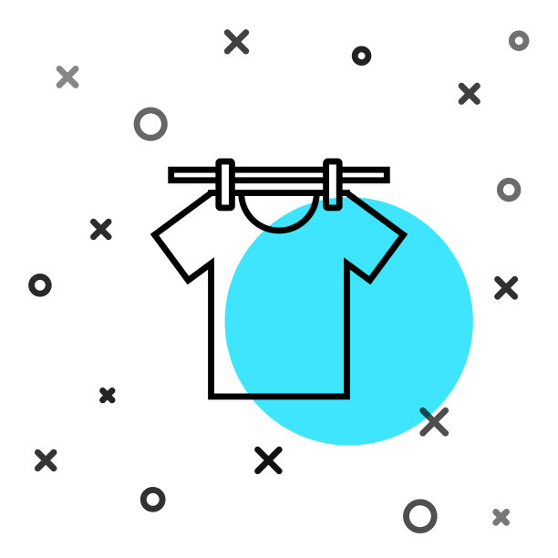 黑线干燥衣服图标孤立在白色背景。干净的衬衫。用衣夹在绳子上洗衣服。衣物护理和整洁。随机动态形状。向量图片下载