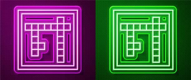 发光的霓虹线宾果图标孤立在紫色图片下载