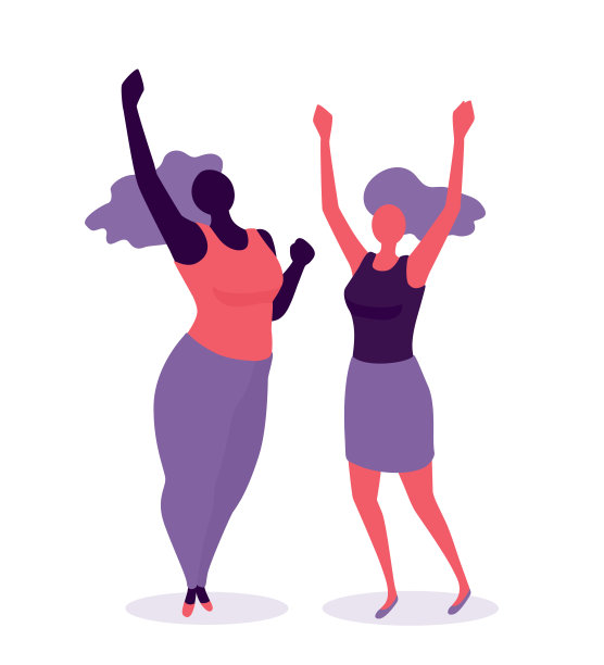 两个女人在庆祝什么。快乐的女孩因成功而兴奋。人们举起手臂。庆祝。女性的力量。图片下载
