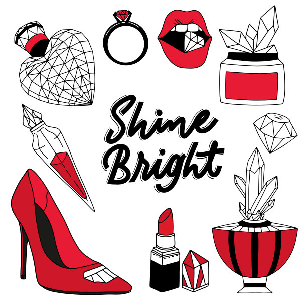 红色和黑色涂鸦女人矢量化妆品产品图片下载