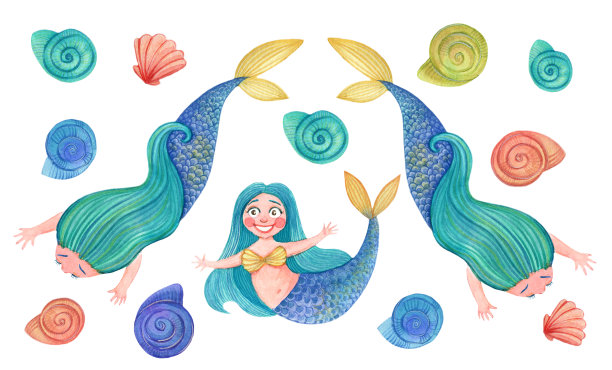 美人鱼和五颜六色的贝壳图片下载