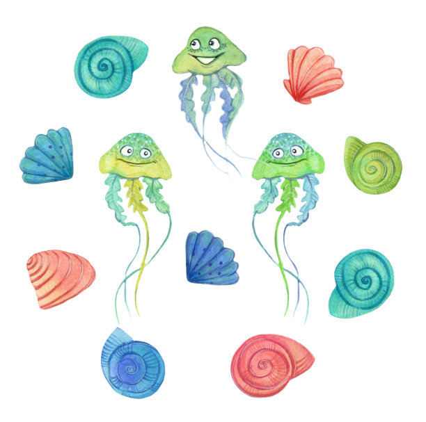 水母和五颜六色的贝壳图片下载