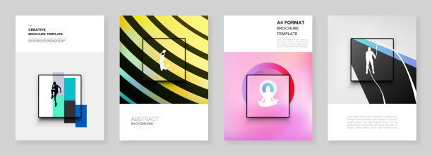 A4宣传册版式封面模板为传单传单，A4宣传册设计，展示，杂志封面，书籍。抽象的彩色运动背景以独特的风格为体育赛事、健身设计。图片下载