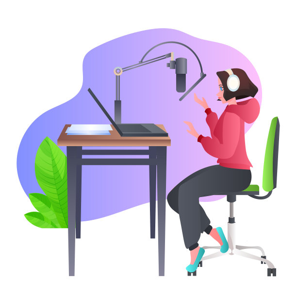 女性播客主持人对麦克风录音播客在工作室播客在线广播概念图片下载