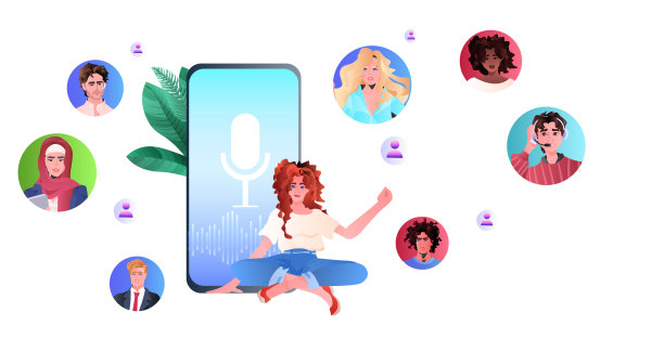 女孩通过语音信息与混血朋友交流音频聊天应用社交媒体在线交流图片下载