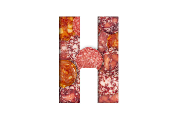 香肠字母孤立在白色背景。拉丁字母表的食物。香肠字母H图片下载