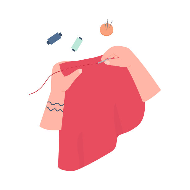 手缝与手针平面矢量插图隔离在白色。图片下载