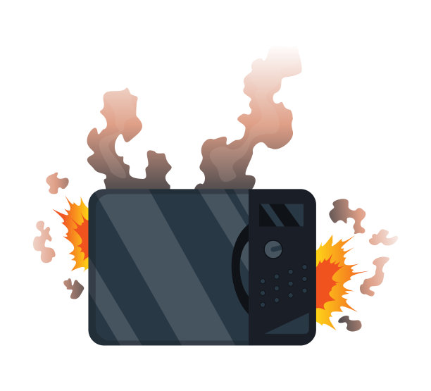 损坏的家用电器：微波炉。白底隔离家用图标。燃烧的电子产品。家用电器或烧毁的家用电器设备图片下载