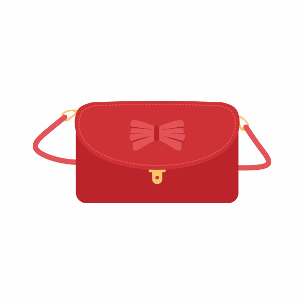 女性配件与红色皮革肩包孤立在白色背景。适合于正式或半正式场合的优雅女性时尚。平面图标矢量卡通插图的女性袋。图片下载