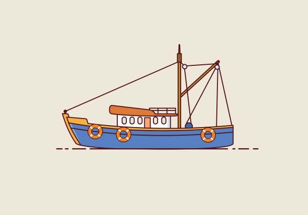 渔船设计在一个扁平的风格。图片下载