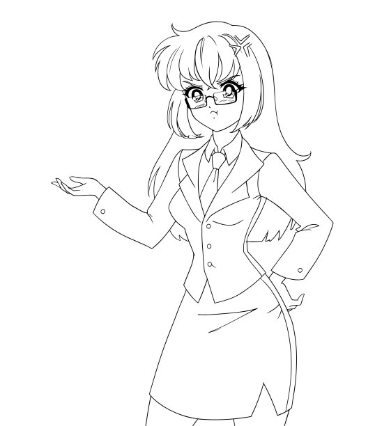 可爱的动漫女孩穿着办公套装，孤立在白色背景上。图片下载