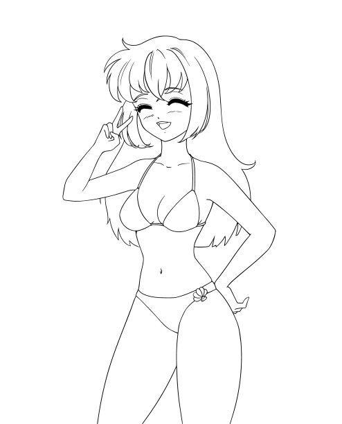 可爱的动漫女孩穿着泳衣比基尼孤立在白色的背景。图片下载