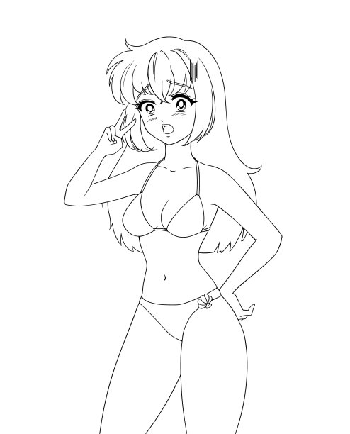 可爱的动漫女孩穿着泳衣比基尼孤立在白色的背景。图片下载