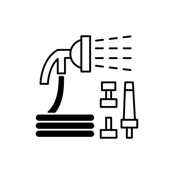 花园软管与软管喷嘴设置黑色线性图标图片下载