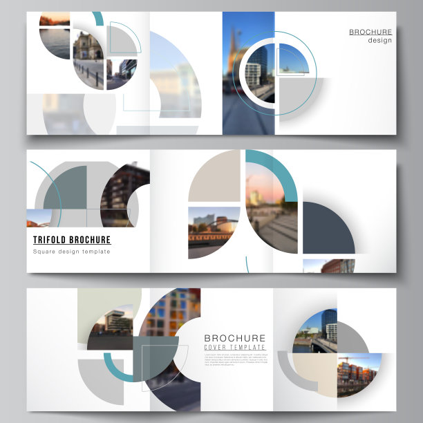 矢量布局的方形封面设计模板为三倍的宣传册，传单，封面设计，书，宣传册封面。背景与抽象的圆形横幅。企业业务概念模板。图片下载