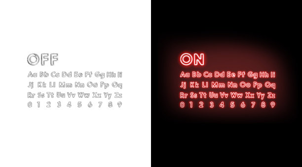 打开和关闭霓虹灯，字母和数字字体图片下载