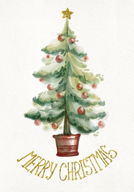 绿色水彩圣诞树象征新年快乐图片下载
