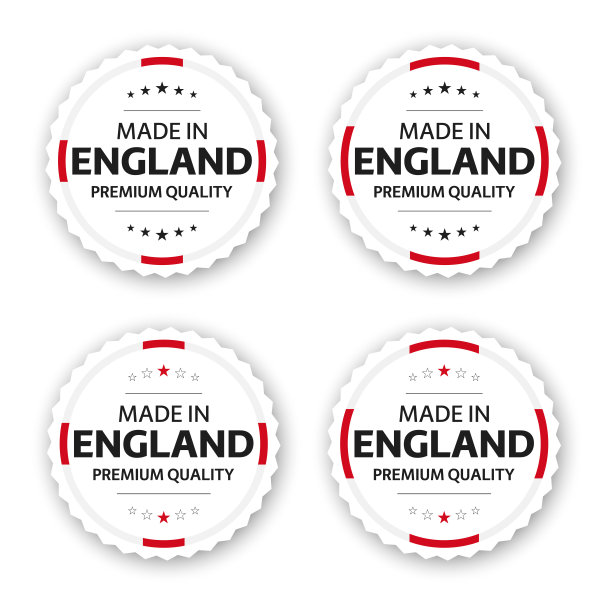 一组四个英文标签。在英格兰。优质的贴纸和星星标志。简单的矢量插图孤立在白色背景上图片下载