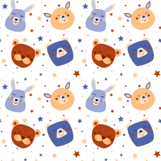 卡通无缝图案与可爱的动物在白色的背景图片下载