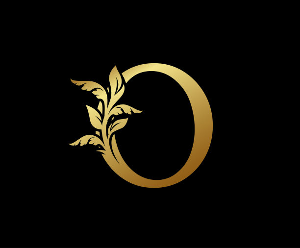 优雅的金色O字花卉标志。复古经典华丽的字母向量。图片下载