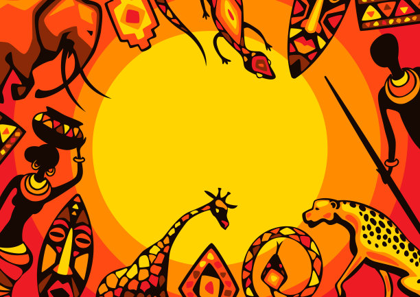 非洲的种族背景。人，动物和面具。图片下载