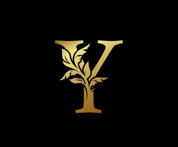 优雅的黄金Y字母花卉标志。复古经典华丽的字母向量。图片下载