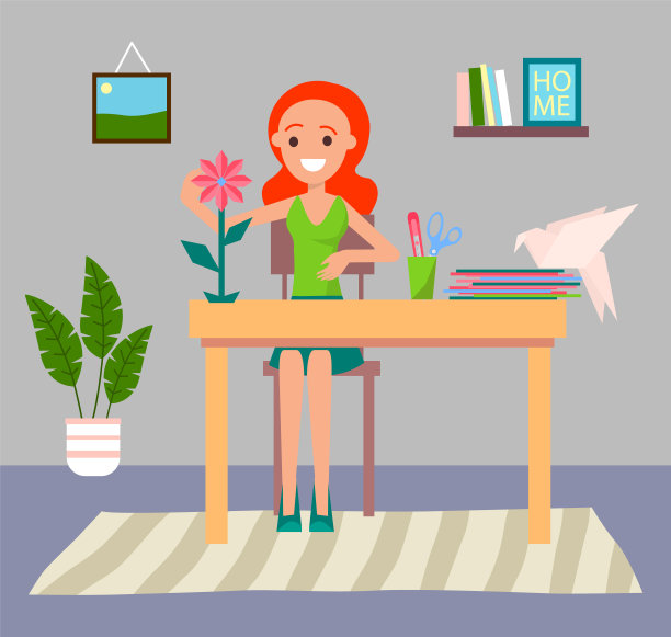 女孩折纸或纸花，隔离期间居家，新爱好图片下载