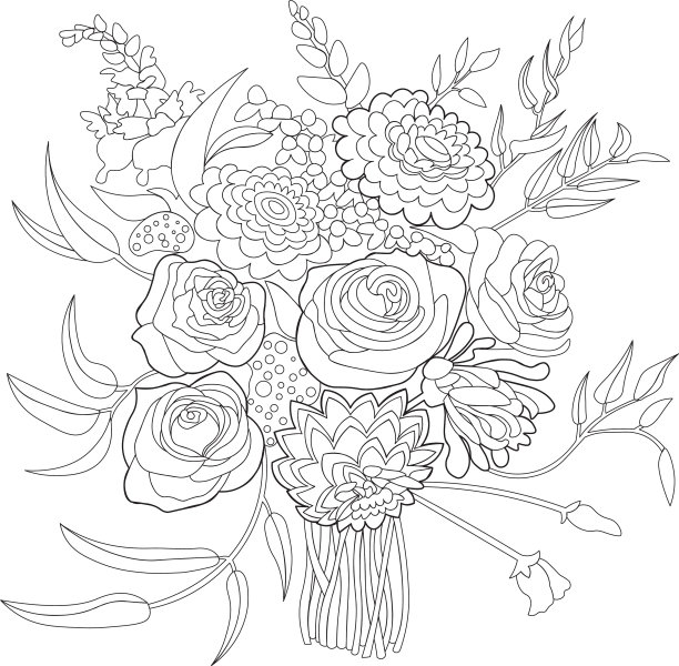 鲜花花束涂色书书页孤立上图片下载