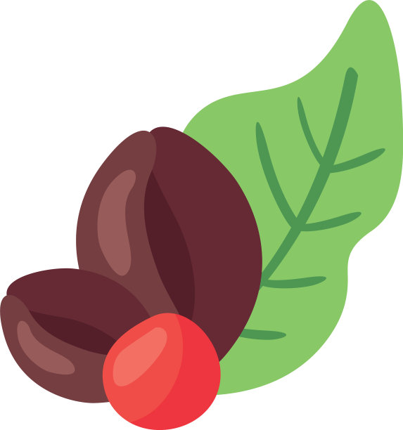 咖啡植物的谷粒和叶子自然平坦的图标图片下载