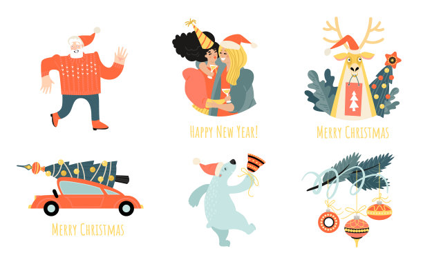 为圣诞节和新年设置贴纸图片下载