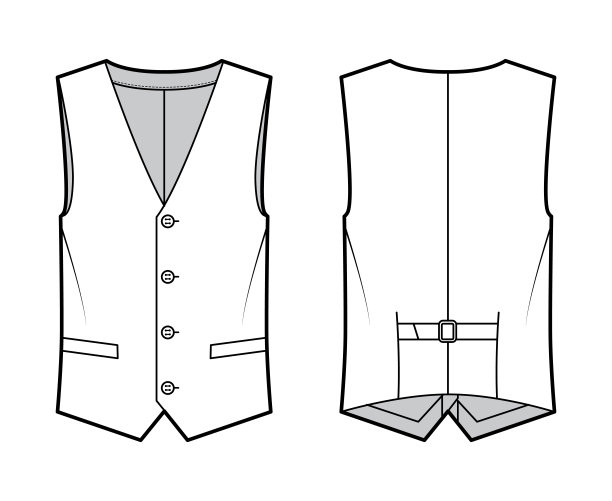 翻领背心马甲技术时尚插图无袖，缺口披肩领，钮扣关闭，口袋图片下载