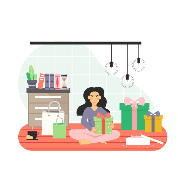 快乐女孩打开礼盒拆包购物图片下载