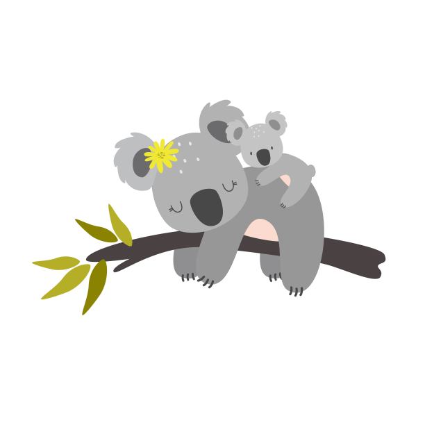 矢量插图的一个可爱的考拉的脸。考拉妈妈和宝宝。母亲节向量卡。斯堪的纳维亚风格的平面设计。儿童印刷的概念。打印对孩子。图片下载