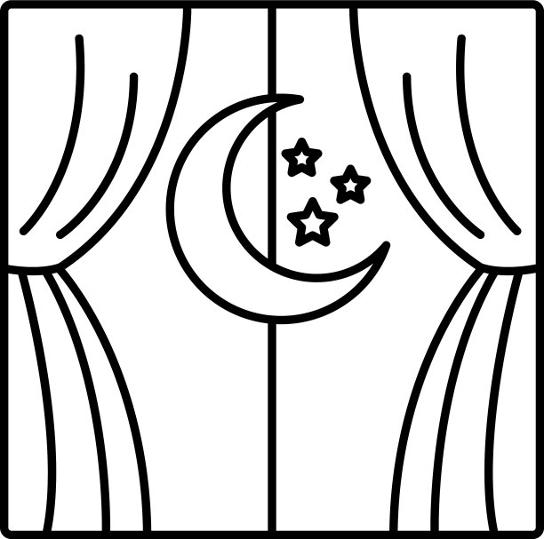 月亮与星星在窗口失眠线风格图标图片下载
