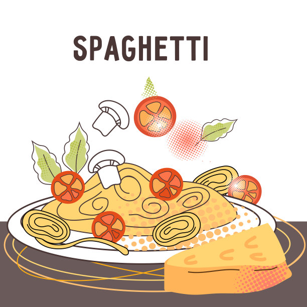 横幅或海报与意大利面盘子和奶酪，平面卡通矢量插图。图片下载