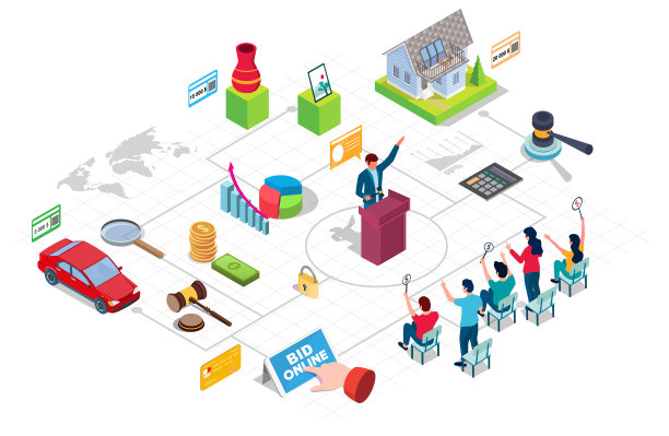 拍卖和招标流程图等距图片下载