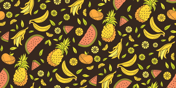 水果卡通无缝图案夏威夷平面矢量图片下载
