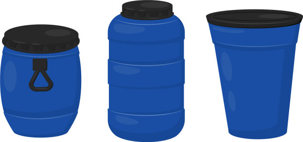 蓝色塑料桶，盖上盖子图片下载