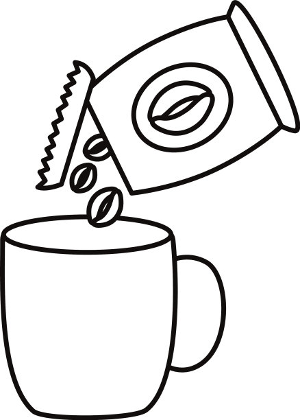 咖啡陶瓷杯饮料和袋线风格的图标图片下载