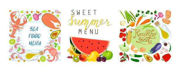 用不同的食物组成方形菜单横幅图片下载