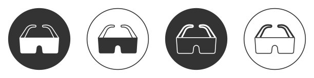 黑色安全护目镜图标孤立在白色背景。圆按钮。向量图片下载